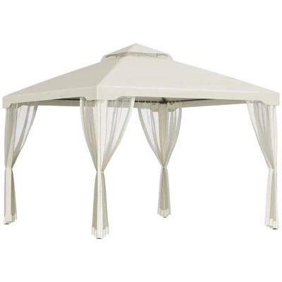 Gartenpavillon Pavillon Gartenzelt Festzelt Partyzelt mit 4 x Seitenwand  Cremeweiss 2,94 x 2,94 x 2,65 m
