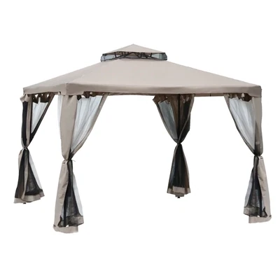 Gartenpavillon Pavillon Gartenzelt Festzelt Partyzelt mit 4 x Seitenwand wetterfest Graubraun 3x3x2,6m