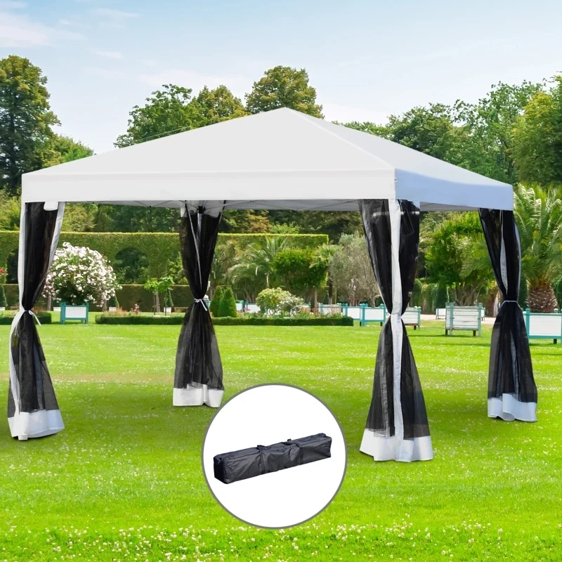 Faltpavillon Pavillon Faltzelt mit Seitenwänden inkl. Tragetasche Metall+Oxford Cremeweiss 3x3m