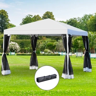 Faltpavillon Pavillon Faltzelt mit Seitenwänden inkl. Tragetasche Metall+Oxford Cremeweiss 3x3m
