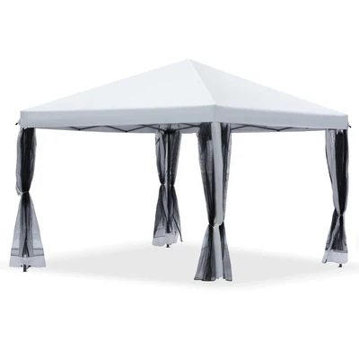 Faltpavillon Pavillon Faltzelt mit Seitenwänden inkl. Tragetasche Metall+Oxford Cremeweiss 3x3m