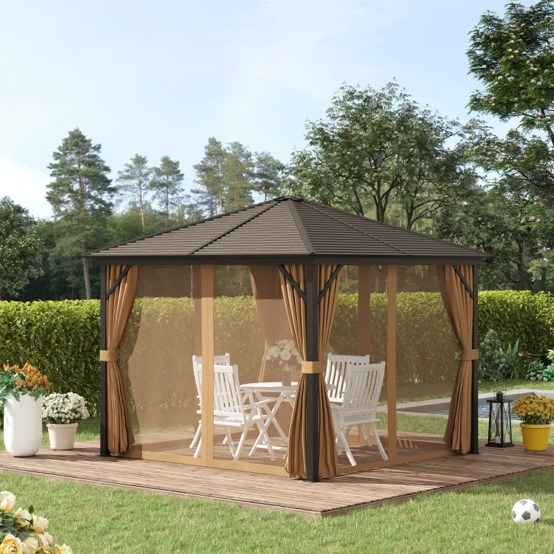Luxus-Lamellen-Gartenpavillon Partyzelt 4 x Doppel-Seitenwänden Alu + Polyester 3 x 3 x 2,5 m