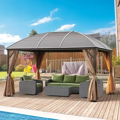 Luxus-Gartenpavillon Partyzelt Faltpavillon 4 x Doppel-Seitenteile Alu Braun ca. 4 x 3 x 2,8 m