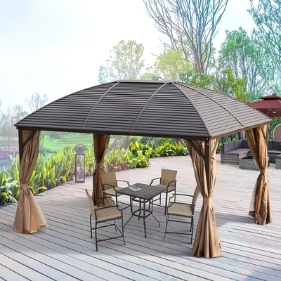 Luxus-Gartenpavillon Partyzelt Faltpavillon 4 x Doppel-Seitenteile Alu Braun ca. 4 x 3 x 2,8 m