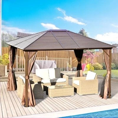 Luxus-Gartenpavillon mit Aluminiumrahmen und rostfreiem Metalldach 300L x 365B x 262H cm Gartenzelt wetterfest Aluminium