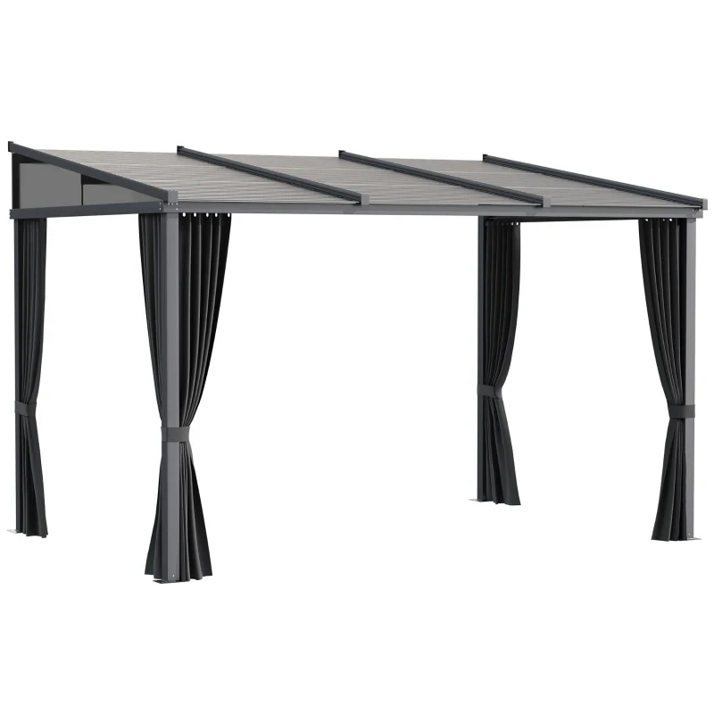 Luxus-Pergola, Gartenpavillon 3,65 x 2,55 x 2,05 m, mit Schiebedach, Vorhängen, Aluminiumrahmen, dunkelgrau