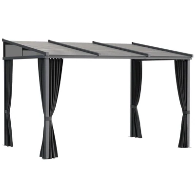 Luxus-Pergola, Gartenpavillon 3,65 x 2,55 x 2,05 m, mit Schiebedach, Vorhängen, Aluminiumrahmen, dunkelgrau