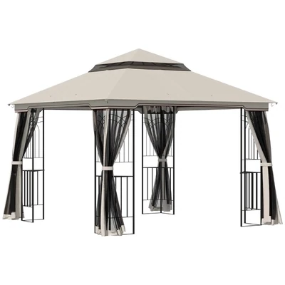 Gartenpavillon 3 x 3 x 2,7 m mit Doppeldach Pavillon Gartenzelt Festzelt Partyzelt mit 4 x Seitenwand Metall+Polyester Beige