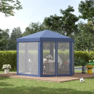 Pavillon Gartenzelt 6-eckig,Blau/Creme, 390x390x250cm