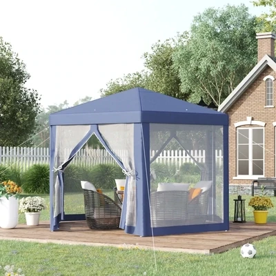 Pavillon Gartenzelt 6-eckig,Blau/Creme, 390x390x250cm