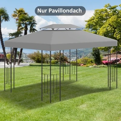 Ersatzdach für Metallpavillon 3x4m Gartenpavillon Partyzelt Gartenzelt Hellgrau