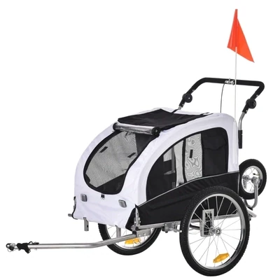 2in1 Velo-Hundeanhänger Hundebuggy Fahrradanhänger  Weiss+Schwarz