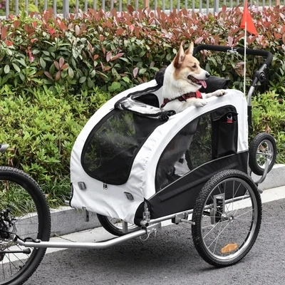 2in1 Velo-Hundeanhänger Hundebuggy bis 20 kg, 2-in-1, weiss-schwarz, klappbar, Universalkupplung