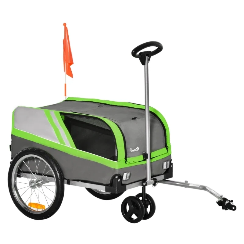 Hundeanhänger Velo-Anhänger Fahrradanhänger Hundetransporter Grün+Grau+Silber