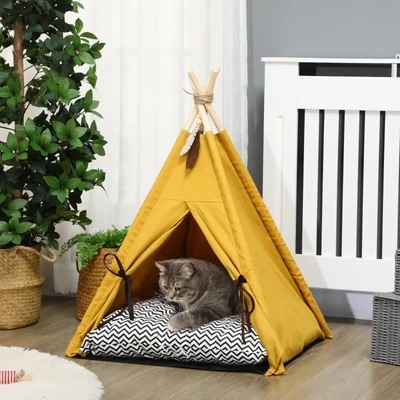 Tierbett Tipi-Design – Kissen, Bodenmatte, Hunde/Katzen, 60 x 60 x 76 cm