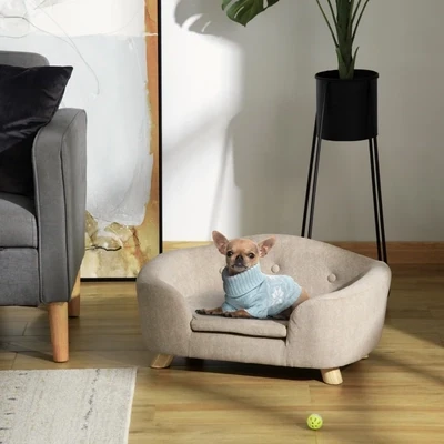 Haustiersofa Hundematte Hundebett Hundesofa Hundecouch Katzen Sofa mit Kissen Cremeweiss 70 x 47 x 30 cm