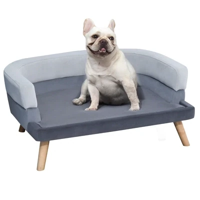 Hundesofa, Katzensofa mit Rückenlehne Haustiersofa mit Holzbeinen Hundebett Grau