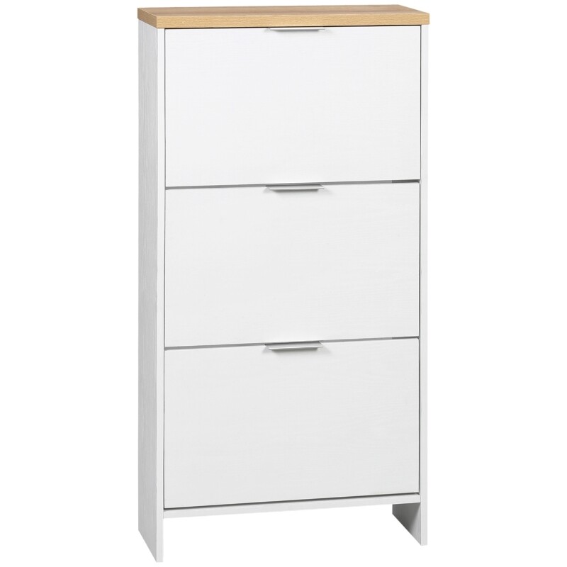 Schuhschrank mit 3 Kippfächern, verstellbare Einlegeböden, Natur + Weiss