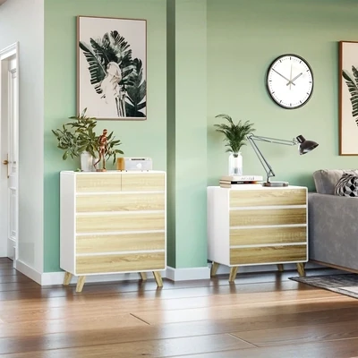 Kommode, Sideboard, 6 Schubladen, weiss+holz