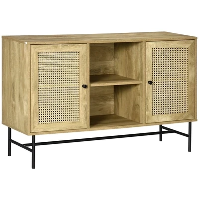 Küchenschrank im Boho-Design, Sideboard, Natur + Schwarz