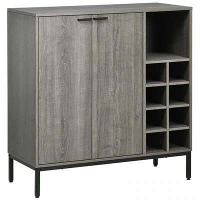 Sideboard mit Weinregal, inklusive Glashalter für 12 Gläser, verstellbare Regalböden, Grau