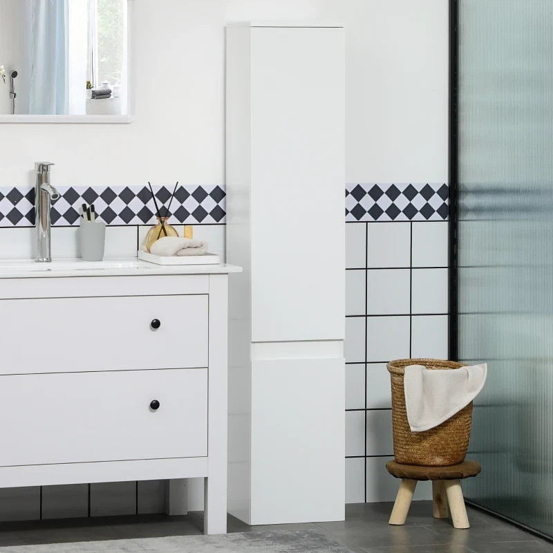 Badezimmerschrank, 5 Fächer, unsichtbare Griffleisten, weiss