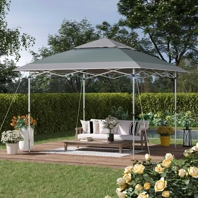 Faltpavillon 3,5 x 3,5 m Pop-Up-Zelt Gartenpavillon Grün+Grau