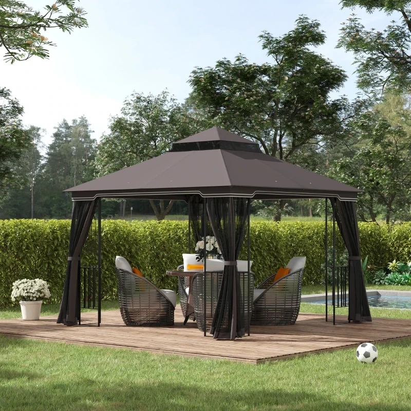 Luxus-Gartenpavillon 3 x 3 x 2,7 m mit Doppeldach Pavillon Festzelt Partyzelt Kaffee