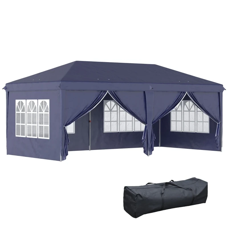 grosser Faltpavillon 6 x 3 m, abnehmbare Seitenwände, grosse Fenster, Blau