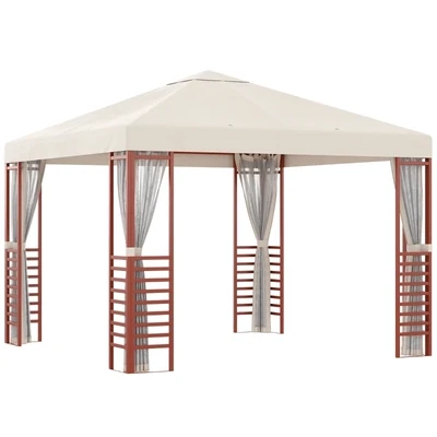 Gartenpavillon, 296 x 296 x 260 cm, Softtop, Fliegennetze, Stahlrahmen, beige,