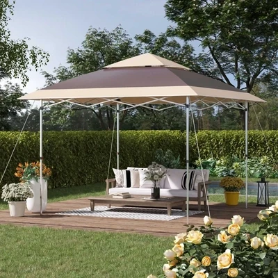 Faltpavillon 3,5 x 3,5 m Pop-Up-Zelt Gartenpavillon Dunkelbraun + khaki
