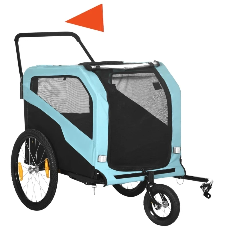 2 in 1 Hundeanhänger Hundebuggy Fahrradanhänger Hunde Velo-Anhänger, blau , 170 x 77 x 90 cm