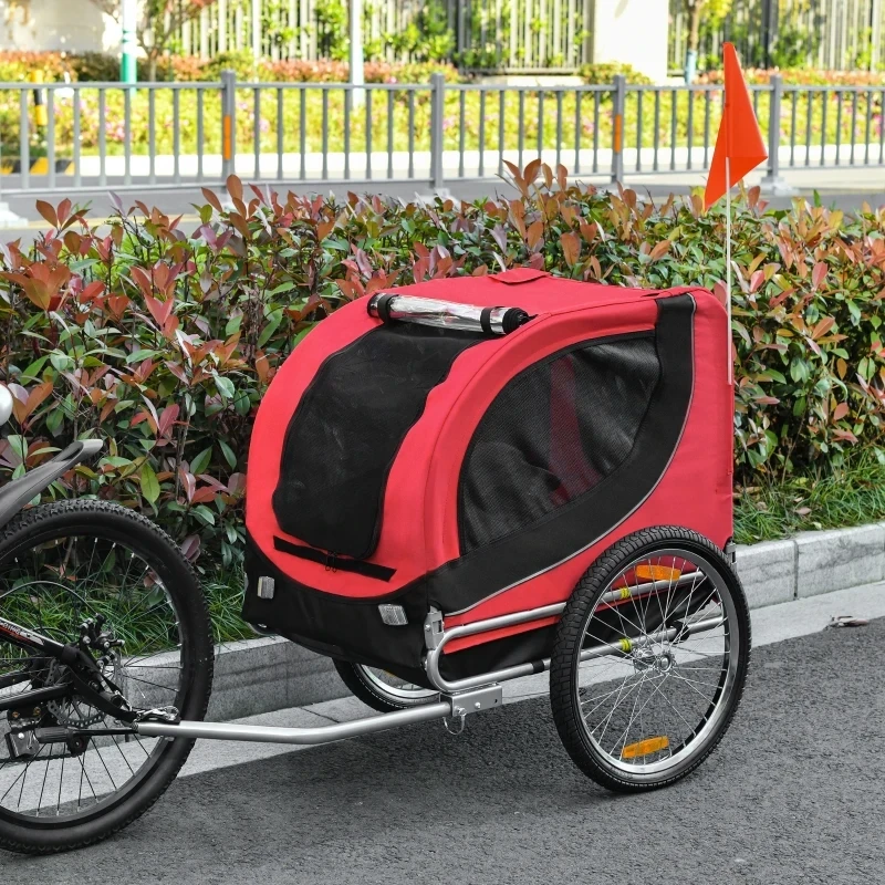Velo-Anhänger Hundeanhänger bis 20 kg – Rot+Schwarz, Stahlrahmen, Universalkupplung, 20" Luftreifen
