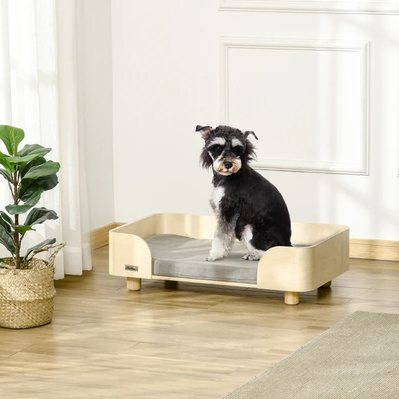 hochwertiges Hundebett mit Kissen, Kiefernholz 75,5 x 45,7 x 21 cm