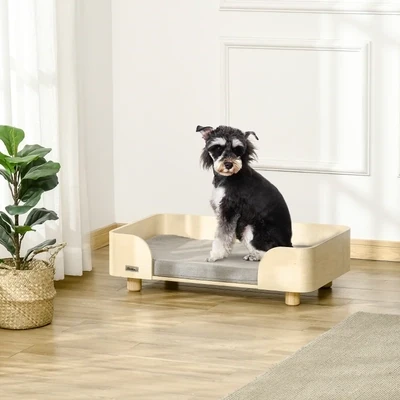 hochwertiges Hundebett mit Kissen, Kiefernholz 75,5 x 45,7 x 21 cm