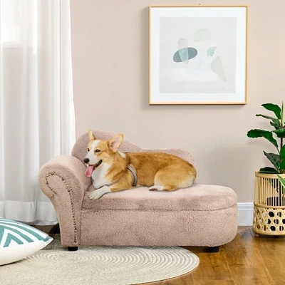 Haustiersofa für Katzen und Hunde, versteckter Stauraum, robuster Bezug, beige, 80 x 40 x 46 cm