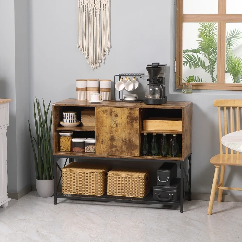 Sideboard im Industrie-Design, 5 Regale, 1 Schrank, Buffet; Schwarz + Braun