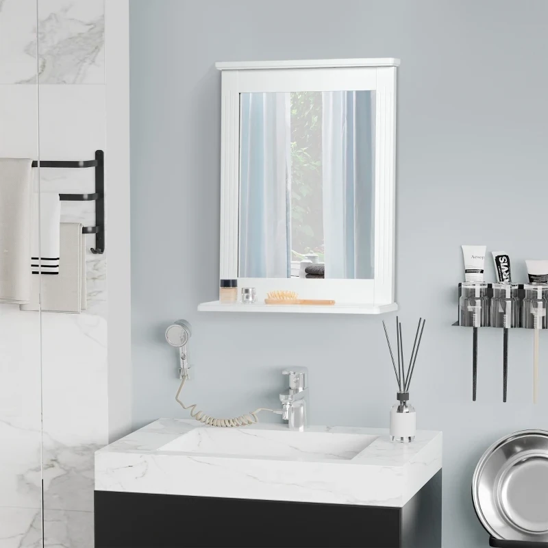 Badspiegel mit 1 Regal Modernes Design platzsparend MDF Glas Weiss