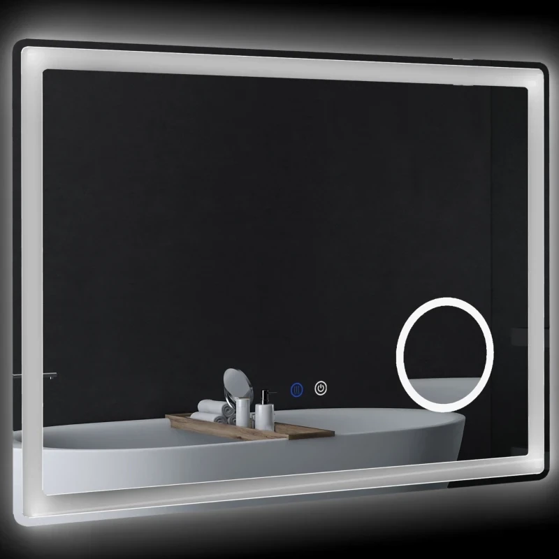 LED Badezimmerspiegel mit 3x Vergrößerung, Touch-Funktion, 80 x 60 cm