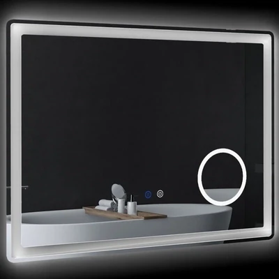 LED Badezimmerspiegel mit 3x Vergrößerung, Touch-Funktion, 80 x 60 cm