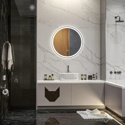 LED Badezimmerspiegel, rund, Touch-Funktion, Alurahmen, 60 x 60 cm