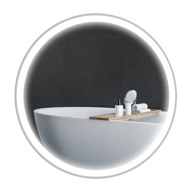 LED Badezimmerspiegel, rund, Touch-Funktion, Alurahmen, 60 x 60 cm