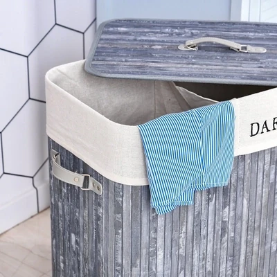 100L Wäschekorb Wäschebox Wäschesammler Wäschesortierer 2 Fächer Bambus