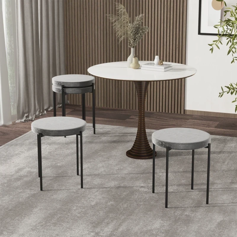 4er-Set Esszimmerhocker Stapelhocker Barhocker modern Polyester Stahl Grau