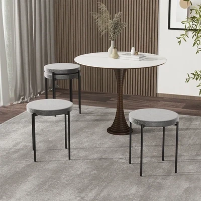 4er-Set Esszimmerhocker Stapelhocker Barhocker modern Polyester Stahl Grau