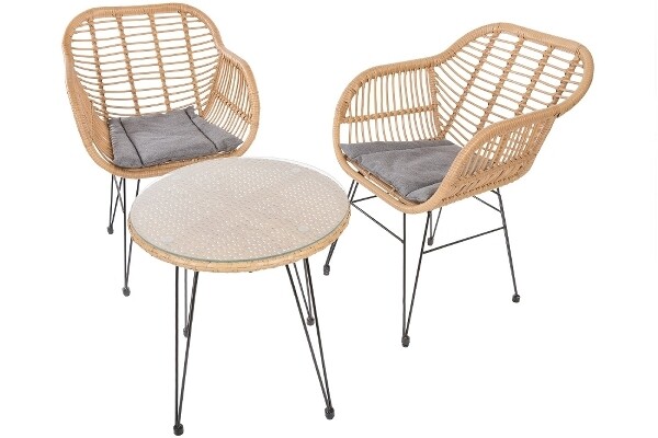 Gartentisch &amp; Stühle Balkon 3er Set Rattan