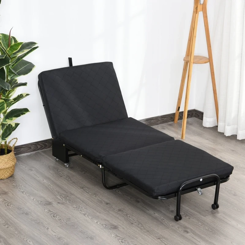 Gästebett klappbar 2-in-1 Klappbett Verstellbare Kopfteilhöhe mit Rollen Schwarz