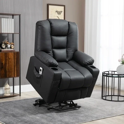 Massagesessel mit Aufstehhilfe | USB, Kunstleder schwarz, optional Montageservice