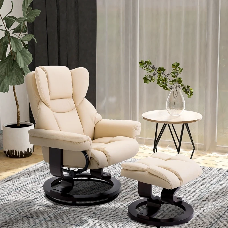 Relaxsessel mit Hocker, Liegefunktion, creme, drehbar, bis 160 kg