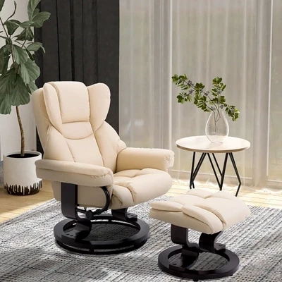 Relaxsessel mit Hocker, Liegefunktion, creme, drehbar, bis 160 kg